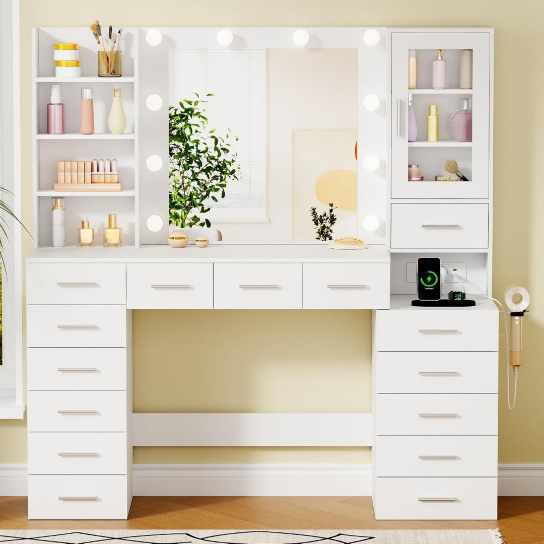 toelette bianco illuminato a led con cassetti